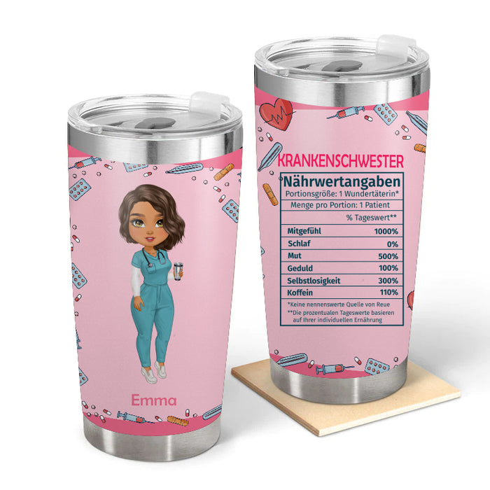 Krankenschwester Nährwertangaben - Geschenk für Krankenschwestern - Personalisierter Becher