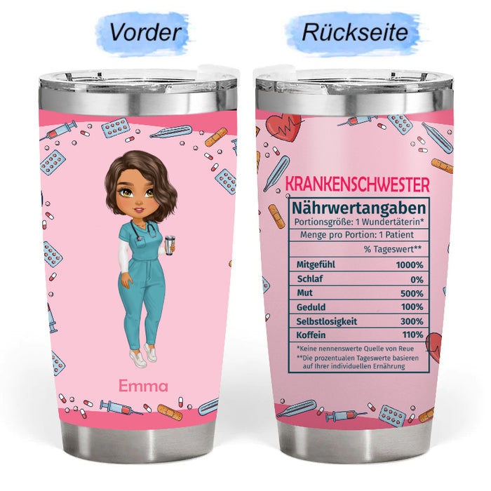 Krankenschwester Nährwertangaben - Geschenk für Krankenschwestern - Personalisierter Becher