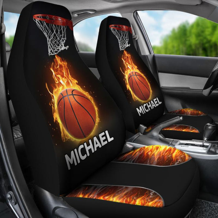 Personalisierte Autositzbezüge - Feuer-Basketball (2 Stück, universelle Passform)