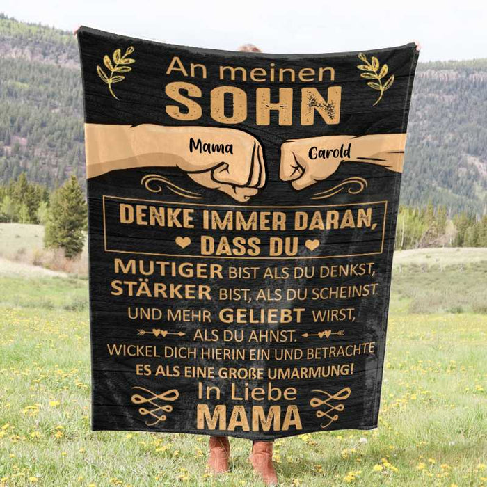 Du Mutiger Bist als du Denkst - Geschenk für Sohn - Personalisierte Fleecedecke/Sherpa Decke
