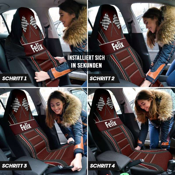 Personalisierte Formel-1-Autositzbezüge (2 Stück, universelle Passform)