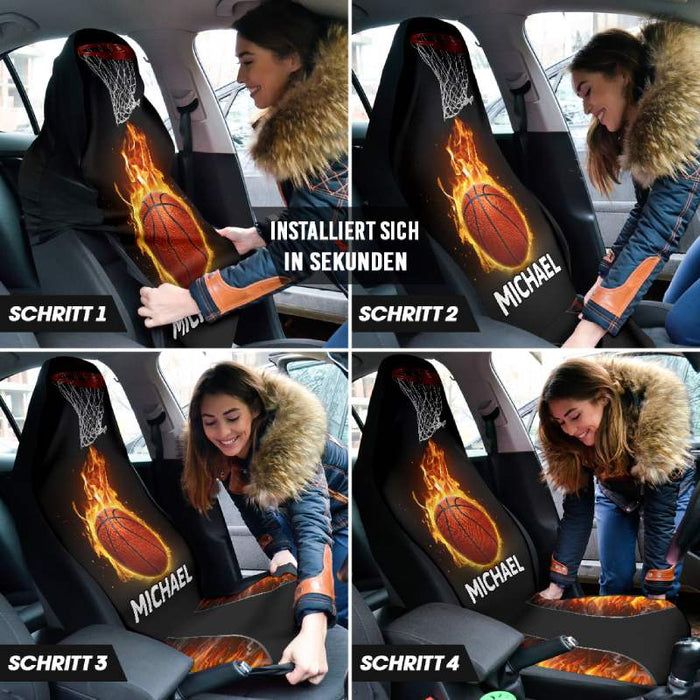 Personalisierte Autositzbezüge - Feuer-Basketball (2 Stück, universelle Passform)
