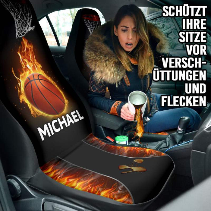 Personalisierte Autositzbezüge - Feuer-Basketball (2 Stück, universelle Passform)