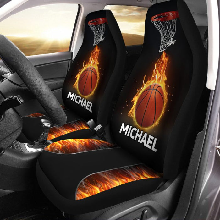 Personalisierte Autositzbezüge - Feuer-Basketball (2 Stück, universelle Passform)